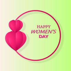 International Women's Day. A heart cut out of paper. Vector illustration of pink paper hearts in the shape of a ring on a light green background.