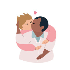 Plus Size, overweight Couple  Gay in love, hand draw cartoon flat vector illustration for LGBT and Pride day concept.