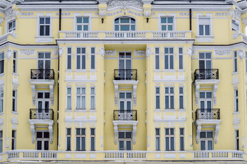 Fototapeta premium Beautiful facade of an old building in neo baroque style with rich ornaments in the center of Sofia, the capital of Bulgaria.