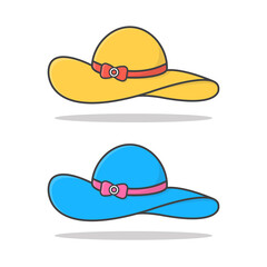 Beach Hat For Women Vector Icon Illustration. Female Summer Hat. Concept Of Summer Holiday