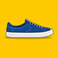 Navy Blue Sneakers Vector Ilustration On Yellow Background