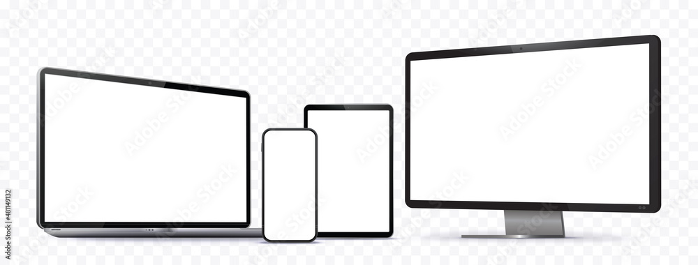 Canvas Prints mobile phone, tablet pc, computer monitor and laptop vector mockup set with transparent background