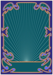 Psychedelic Art Nouveau Frame, Retro Style Decorative Border for Posters, Covers