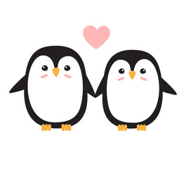 Vector flat couple of penguins with heart isolated on white background