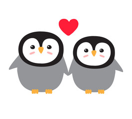 Vector flat couple of penguins with heart isolated on white background