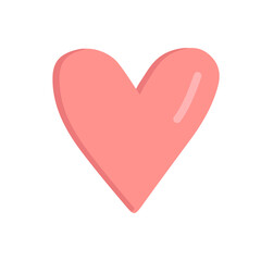 Vector flat cartoon pink heart isolated on white background