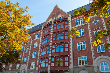 Copenhagen, Denmark-Christianshavn canal, colorful facades of old houses. King Christian's Harbour is a neighbourhood in Copenhagen. Real estate investment. Rent an apartment. Expensive housing. 
