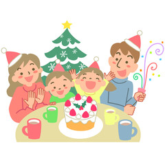 クリスマスパーティーを楽しむ家族
