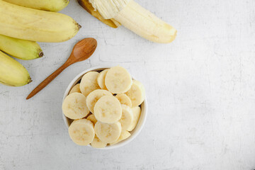 fresh banana slices in a bowl