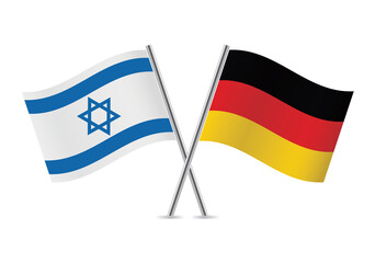 Israel and Germany flags. Israeli and German flags isolated on white background. Vector illustration.