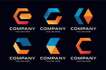 Letter c colorful logo and icon design set