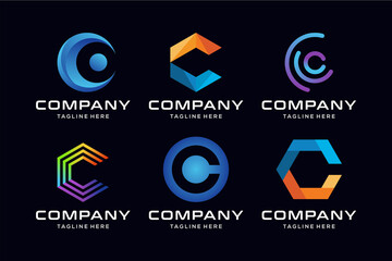Set of C logo design vector
