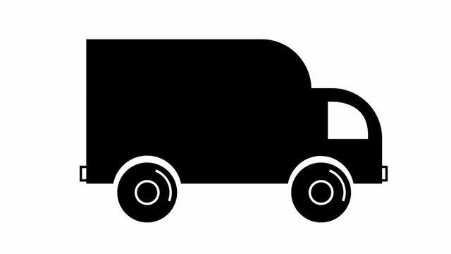 Animated icon of delivery car. Black truck rides. Concept of delivery, moving, logistic, trucking, shipping. Looped video. Vector illustration isolated on white background.