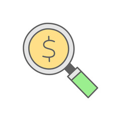 Dollar Search Icon in color icon, isolated on white background 