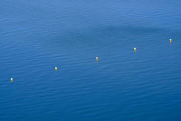 line of yellow buoys in the water