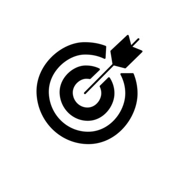 Target Icon in black flat glyph, filled style isolated on white background