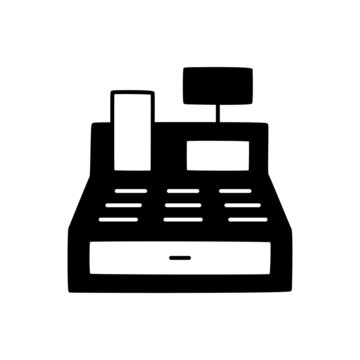 Cash Register Icon  in black line style icon, style isolated on white background