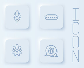 Set line Leaf, Homemade pie, and . White square button. Vector