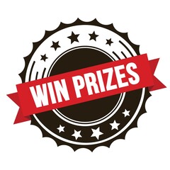 WIN PRIZES text on red brown ribbon stamp.