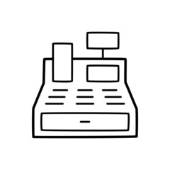 Cash Register Icon  in black line style icon, style isolated on white background