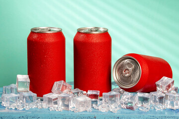 red soda can on blue background