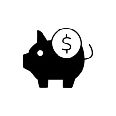 Saving Icon in black flat glyph, filled style isolated on white background