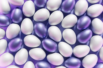 3d render of white and violet Easter eggs pattern on a pastel pink background