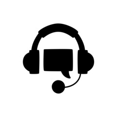 Support icon in black flat glyph, filled style isolated on white background