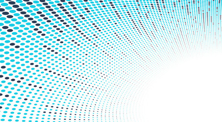 Blue dots in 3D perspective vector abstract background, multimedia internet information theme, wave stream of science technology or business blank template for ads.