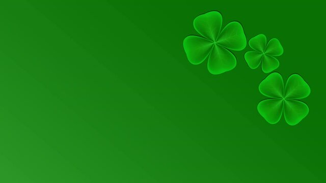 The pattern of the corner frame made of clover. Clover leaves on a green background. 4k. Green clover leaves appear rotating, green background