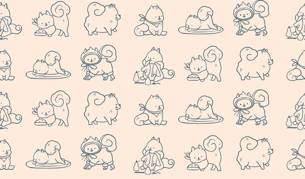 Seamless pattern with funny cartoon pets