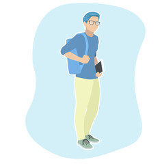 Female student with the bag. Blue Hair Queer