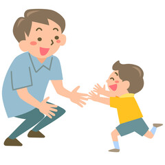 お父さんに駆け寄る男の子
