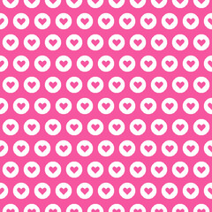 simple vector pixel art yellow seamless pattern of minimalistic pink and white geometric round icon with heart inside