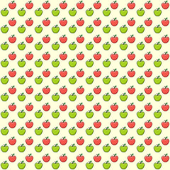 simple vector pixel art yellow seamless pattern of red and green apples