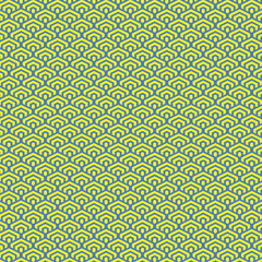 simple vector pixel art blue and yellow seamless pattern of minimalistic geometric scaly hexagon pattern in japanese style