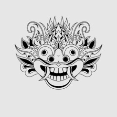 Black white sketch Traditional Balinese Barong mask illustration vector template isolated on white background