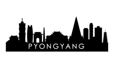 Fototapeta premium Pyongyang skyline silhouette. Black Pyongyang city design isolated on white background.