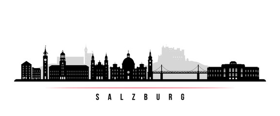 Naklejka premium Salzburg skyline horizontal banner. Black and white silhouette of Salzburg, Austria. Vector template for your design.