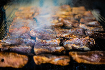 Obraz na płótnie Canvas Charcoal-grilled beef and pork are traditional dishes of northern Thailand.