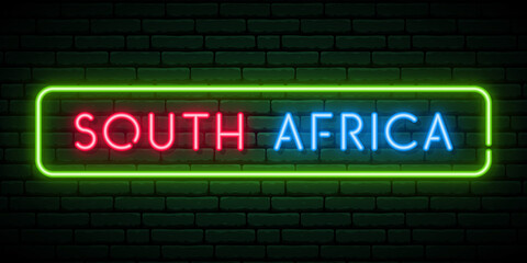 South Africa neon signboard. Bright light banner. Stock vector illustration.