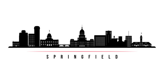 Springfield skyline horizontal banner. Black and white silhouette of Springfield, Ilinois. Vector template for your design. - obrazy, fototapety, plakaty