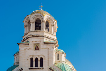 St. Alexander Nevsky Cathedral  against a clear blue sky, Sofia, Bulgaria.