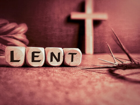 Lent Season,Holy Week and Good Friday Concepts - 'LENT' text in red vintage background. Stock photo.