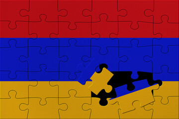 World countries. Broken puzzle- background in colors of national flag. Armenia