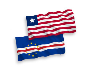 Flags of Republic of Cabo Verde and Liberia on a white background