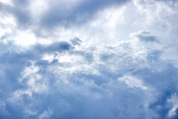 Cloudscape. Cloudy sky, blue clouds in bad weather. The sky before the rain. Abstract natural background with space for text.