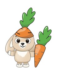 Cute rabbit with a carrot and in a carrot costume