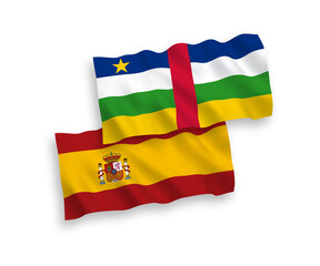 Flags of Central African Republic and Spain on a white background
