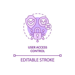 User access purple control concept icon. Sensitive information security abstract idea thin line illustration. Isolated outline drawing. Editable stroke. Roboto-Medium, Myriad Pro-Bold fonts used